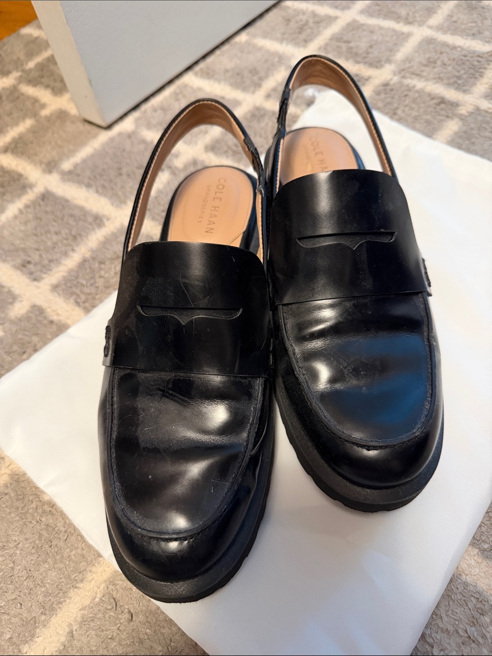 Cole Haan Black Leather Women's Slingback Penny Loafers